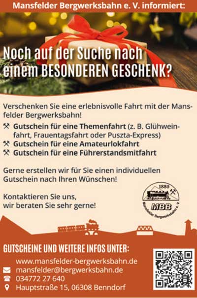 Mansfelder Bergwerksbahn Geschenkidee